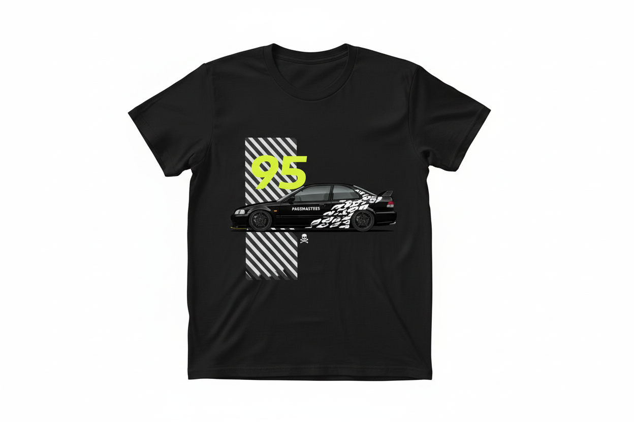 Short sleeve black Honda ek9 - white background
